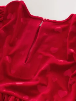 Next Heart Embossed Velour Jumpsuit (3-16yrs) Red Clearance