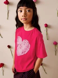 Next Sequin T-Shirt (3-16yrs) Red Heart New