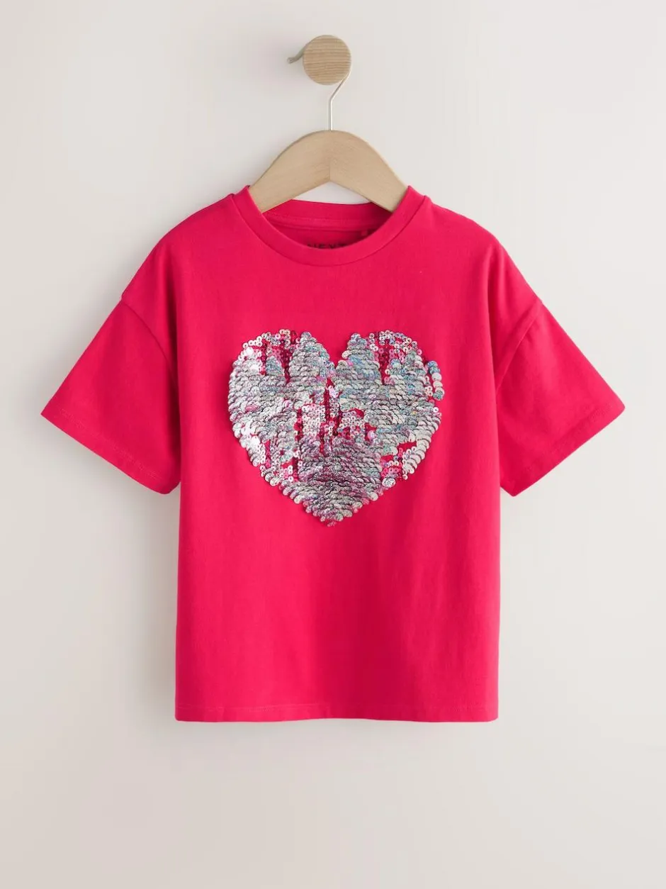 Next Sequin T-Shirt (3-16yrs) Red Heart New