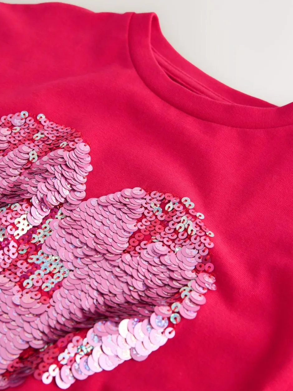 Next Sequin T-Shirt (3-16yrs) Red Heart New