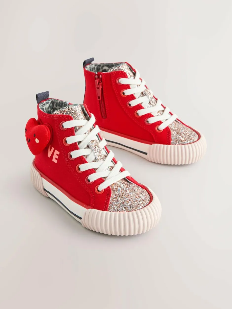 Next Standard Fit (F) High Top Trainers Red Heart New