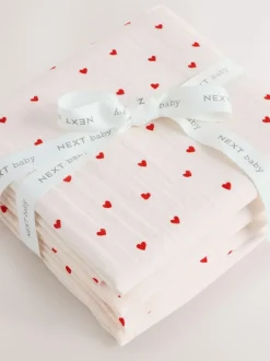 Next Baby Muslins Cloths 4 Pack Red Hearts Sale