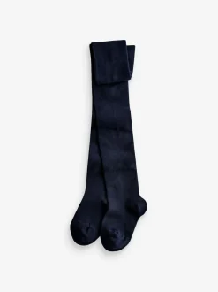 Next 3 Pack Cotton Rich Tights Red Navy Blue and Cream Clearance