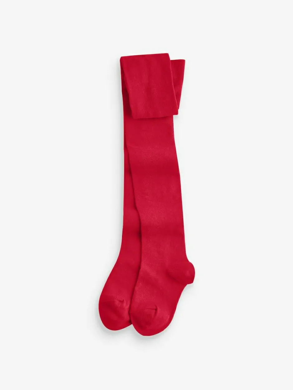 Next 3 Pack Cotton Rich Tights Red Navy Blue and Cream Clearance