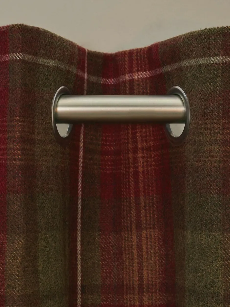 Next Red Highland Check Lined Eyelet Curtains Clearance