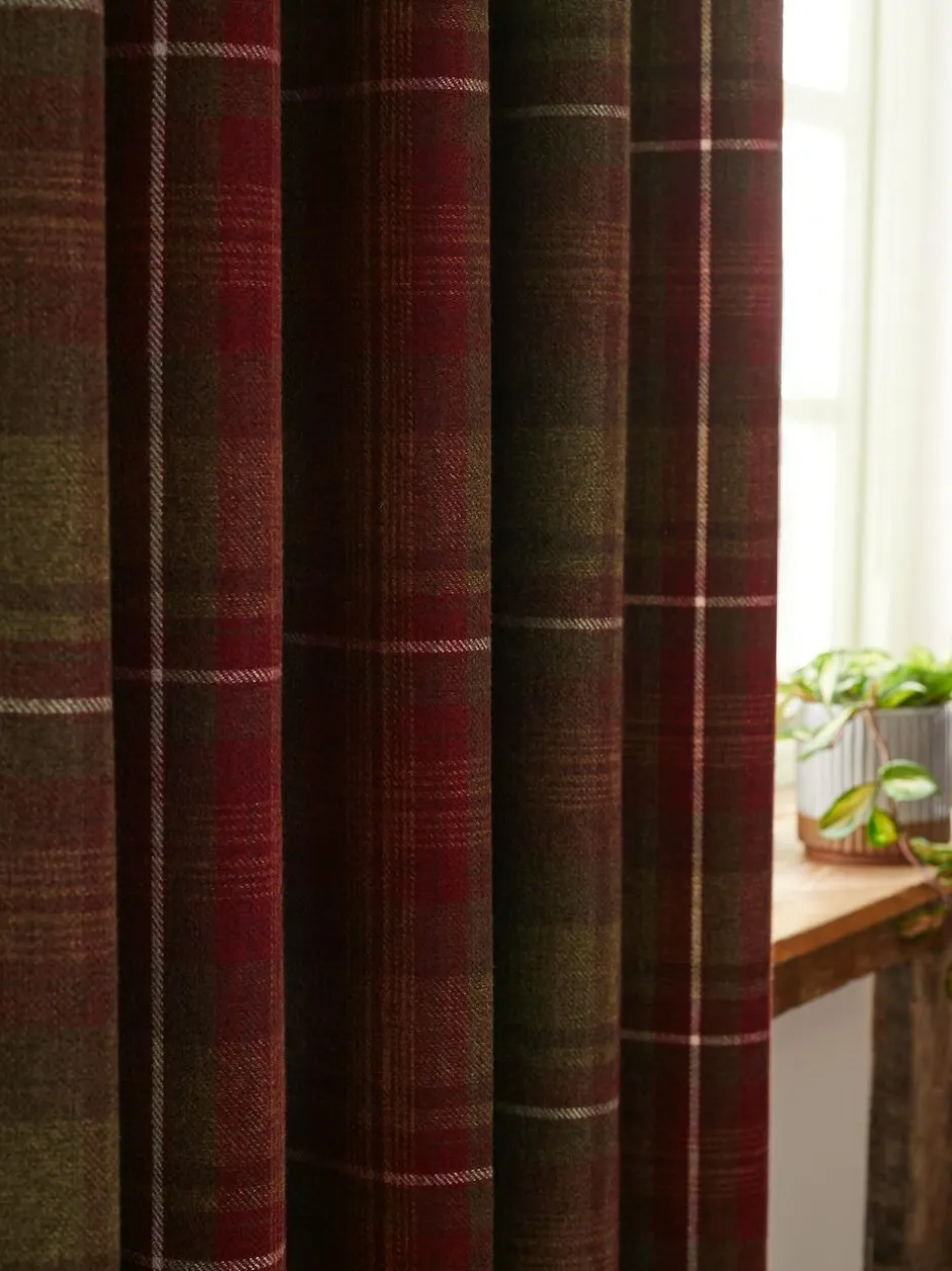 Next Red Highland Check Lined Eyelet Curtains Clearance