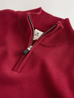 Next Red Plain N.Premium Regular Fit 100% Cotton Premium Quarter Zip Jumper Hot