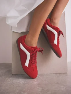 Next Forever Comfort® Leather Slimsole Lace-Up Trainers Red Suede New
