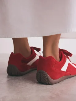 Next Forever Comfort® Leather Slimsole Lace-Up Trainers Red Suede New