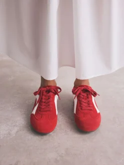 Next Forever Comfort® Leather Slimsole Lace-Up Trainers Red Suede New