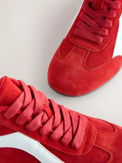 Next Forever Comfort® Leather Slimsole Lace-Up Trainers Red Suede New