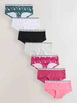 Next Short Cotton Logo Knickers 7 Pack Red Tablescape Print