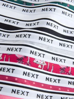 Next Short Cotton Logo Knickers 7 Pack Red Tablescape Print