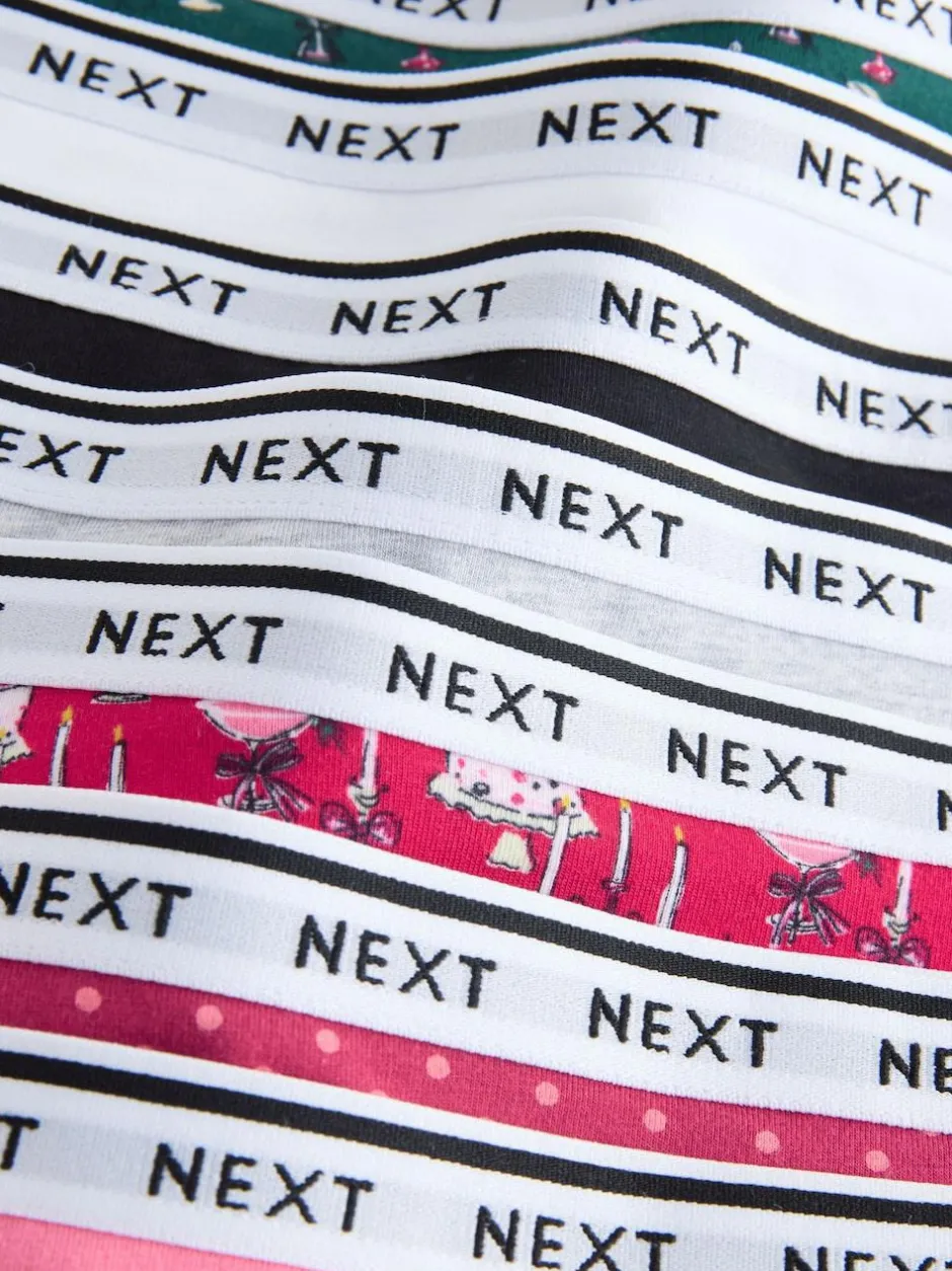 Next Short Cotton Logo Knickers 7 Pack Red Tablescape Print