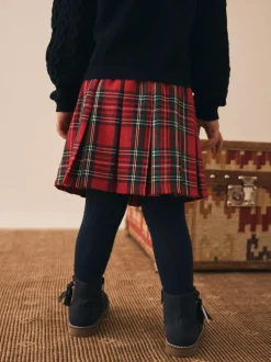 Next Red Tartan Bow Skirt with Navy Tights (3mths-7yrs) Clearance
