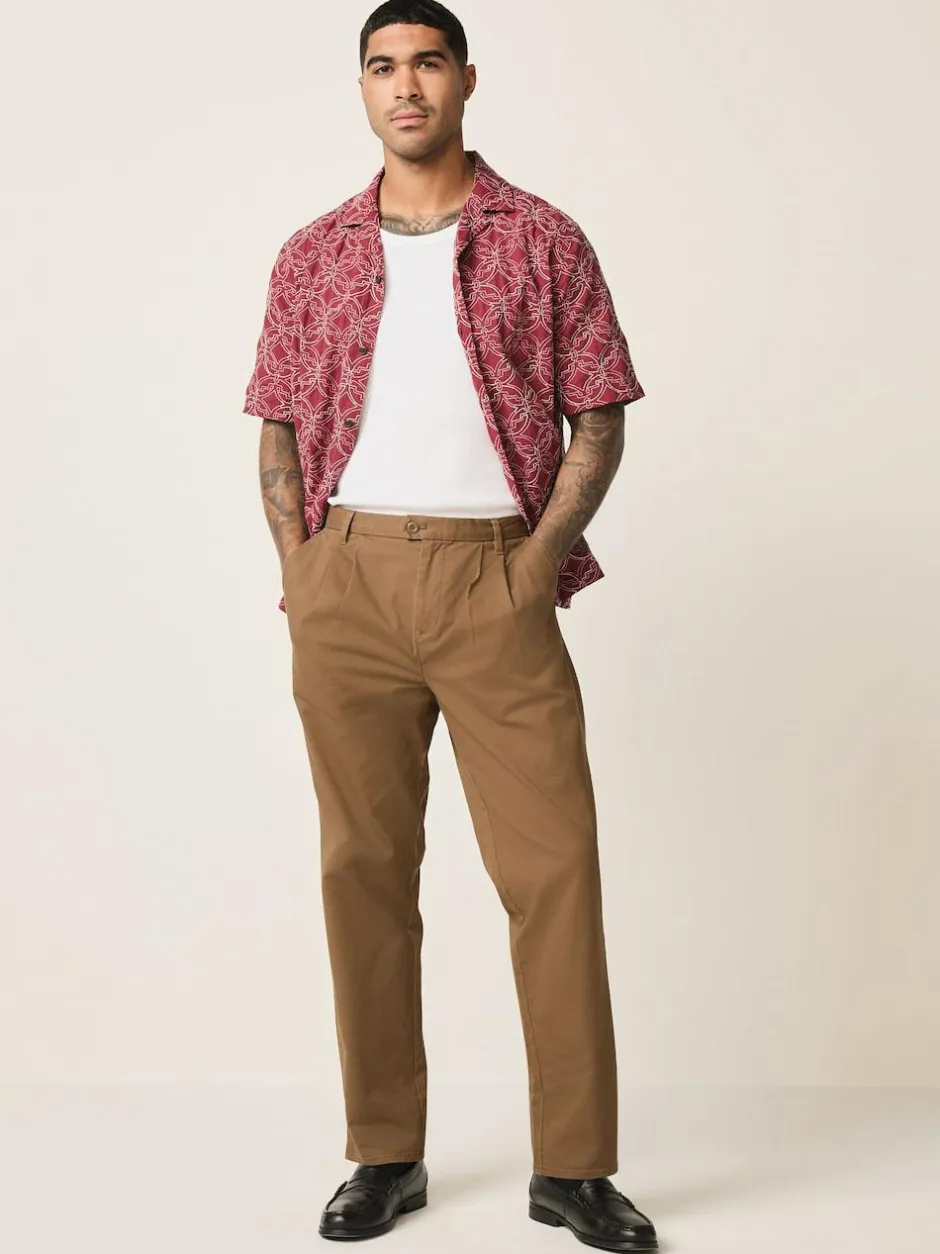 Next Textu Embroide Tile Short Sleeve Shirt Red Sale