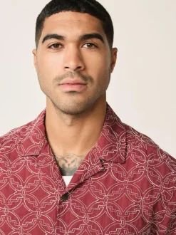 Next Textu Embroide Tile Short Sleeve Shirt Red Sale