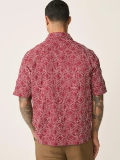 Next Textu Embroide Tile Short Sleeve Shirt Red Sale