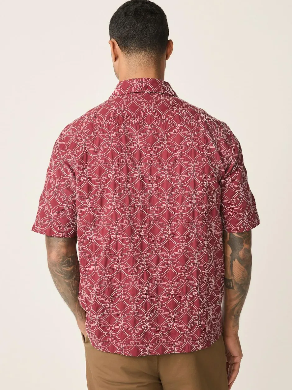Next Textu Embroide Tile Short Sleeve Shirt Red Sale