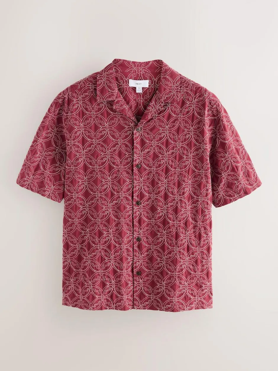 Next Textu Embroide Tile Short Sleeve Shirt Red Sale