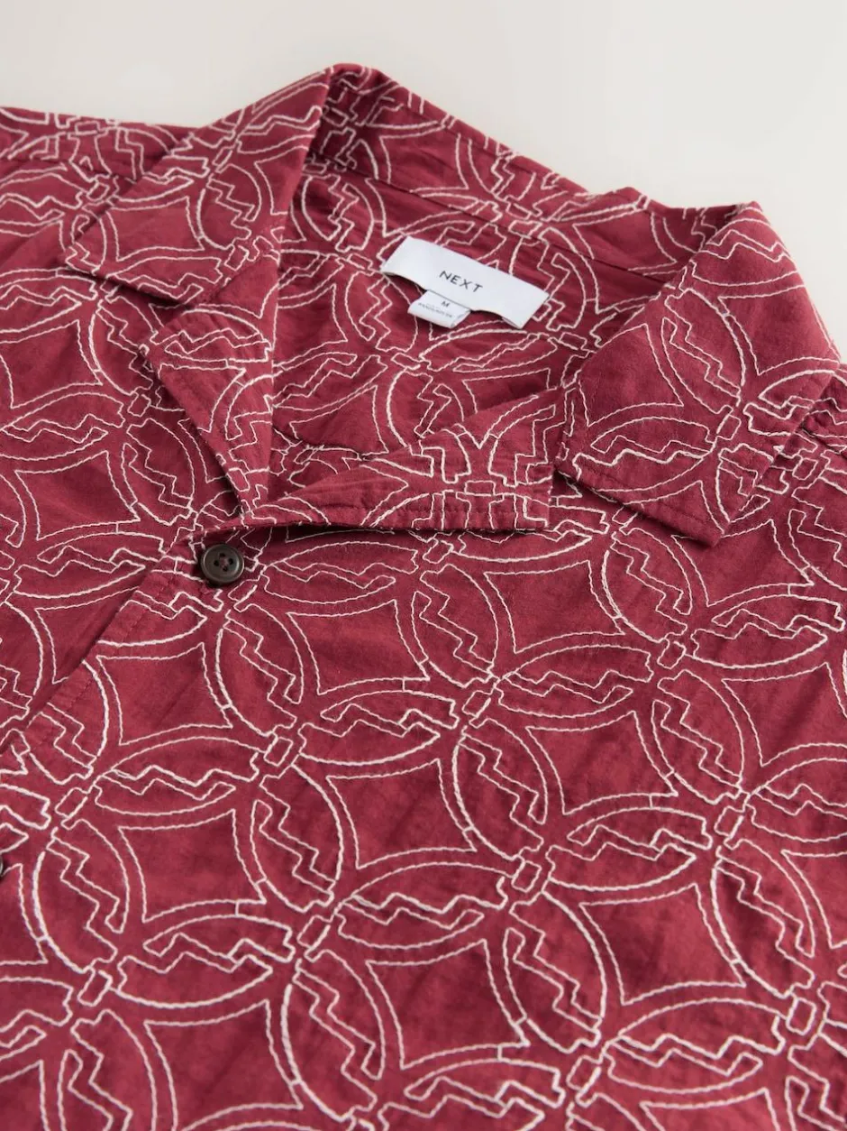 Next Textu Embroide Tile Short Sleeve Shirt Red Sale