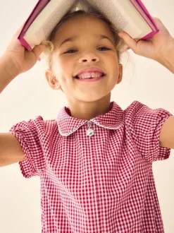 Next Zip Front Cotton Rich Gingham School Playsuit (3-14yrs) Red Discount