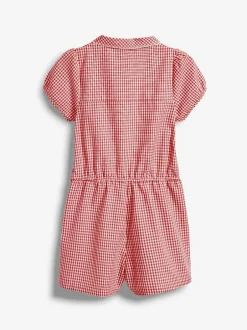 Next Zip Front Cotton Rich Gingham School Playsuit (3-14yrs) Red Discount