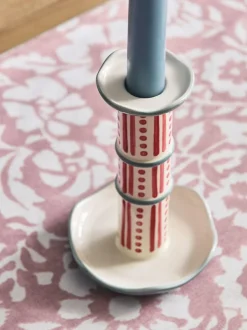 Next Red/Blue Stripe Ceramic Taper Candle Holder