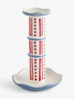 Next Red/Blue Stripe Ceramic Taper Candle Holder