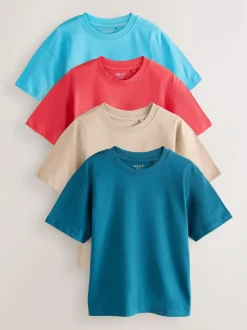 Next Red/Blue/Navy/Neutral Relaxed Fit Short Sleeves T-Shirts 4 Pack (3-16yrs) Discount