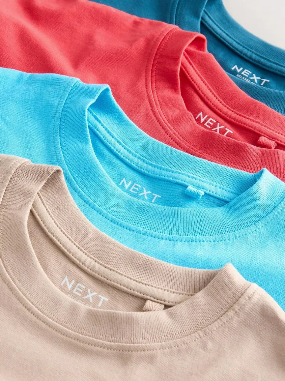 Next Red/Blue/Navy/Neutral Relaxed Fit Short Sleeves T-Shirts 4 Pack (3-16yrs) Discount