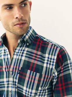 Next Regular Fit Easy Iron Button Down Oxford Shirt Red/Green Best