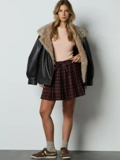 Next Pleated Pull On Mini Skirt Red/Pink Check Hot