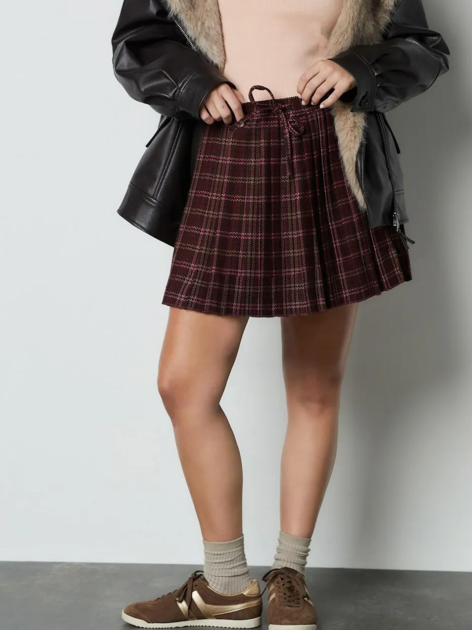 Next Pleated Pull On Mini Skirt Red/Pink Check Hot