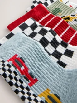 Next Cushioned Footbed Cotton Rich Ribbed Socks 5 Pack Red/White Race Cars Sale