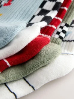 Next Cushioned Footbed Cotton Rich Ribbed Socks 5 Pack Red/White Race Cars Sale