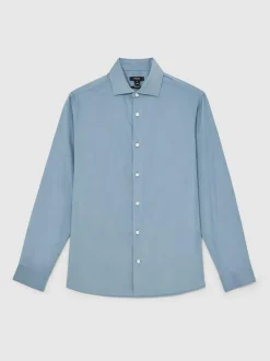 Reiss Velma Cotton Corduroy Cutaway-Collar Shirt Airforce Blue Best