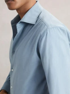 Reiss Velma Cotton Corduroy Cutaway-Collar Shirt Airforce Blue Best