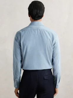 Reiss Velma Cotton Corduroy Cutaway-Collar Shirt Airforce Blue Best