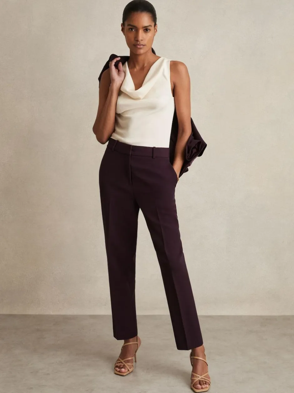 Reiss Gabi Petite Slim-Fit Suit Trousers Berry Hot