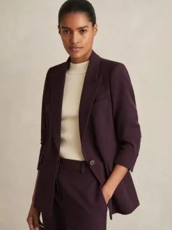 Reiss Gabi Petite Tailored Single Breasted Suit Blazer Berry