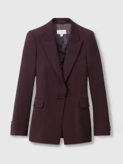 Reiss Gabi Petite Tailored Single Breasted Suit Blazer Berry
