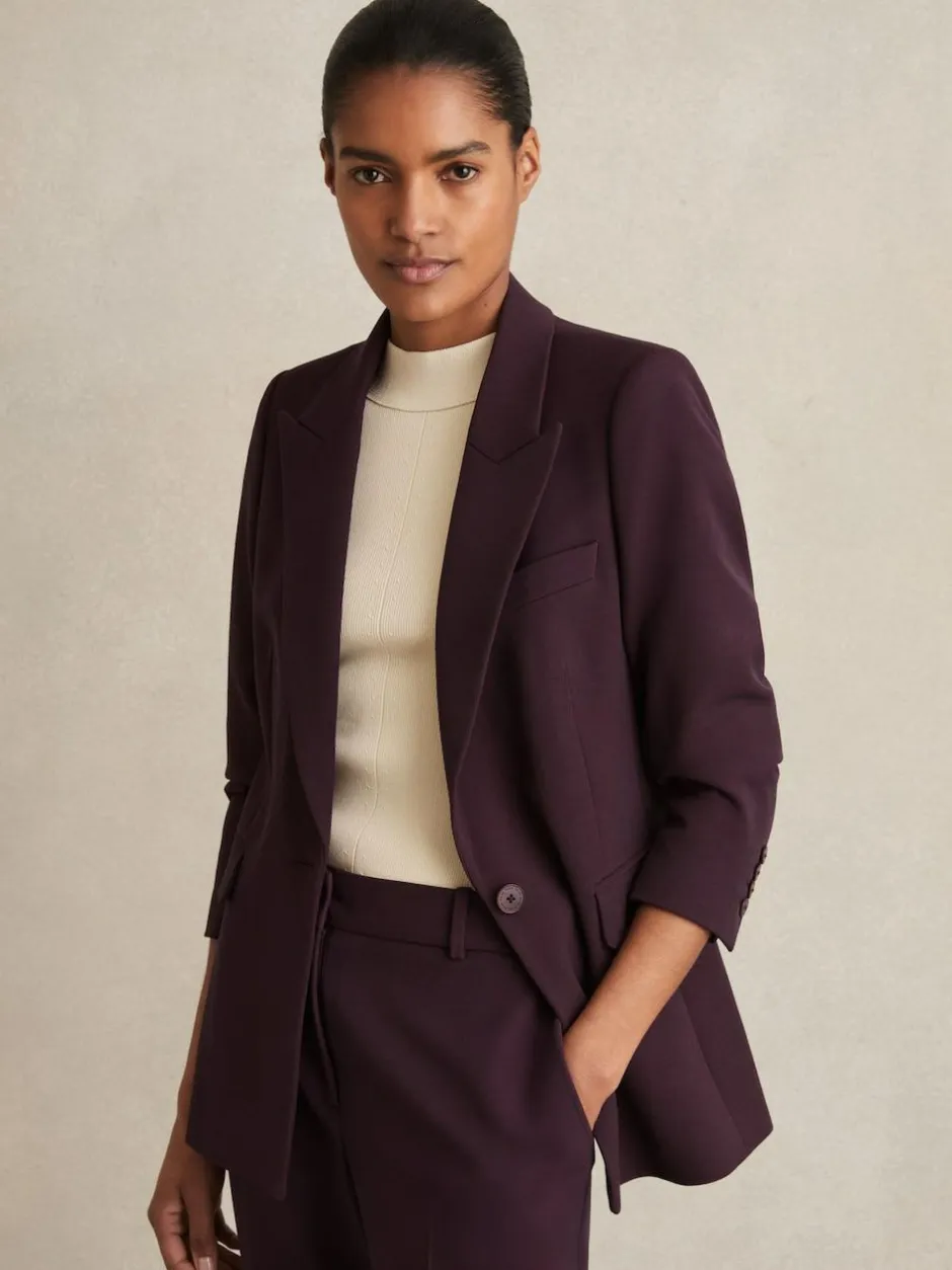 Reiss Gabi Tailored Single Breasted Suit Blazer Berry Sale