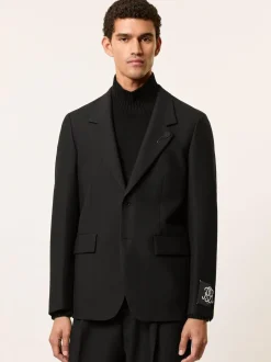 Reiss Black Arley Monogram Relaxed Single-Breasted Blazer Clearance