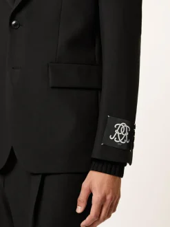 Reiss Black Arley Monogram Relaxed Single-Breasted Blazer Clearance