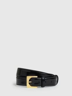 Reiss Black Belinda Leather Square-Buckle Belt New