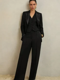 Reiss Black Della Atelier Single-Breasted Tuxedo Blazer New