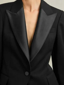 Reiss Black Della Atelier Single-Breasted Tuxedo Blazer New