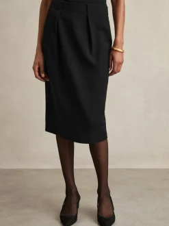Reiss Gabi Tailored Midi Suit Skirt Black Outlet