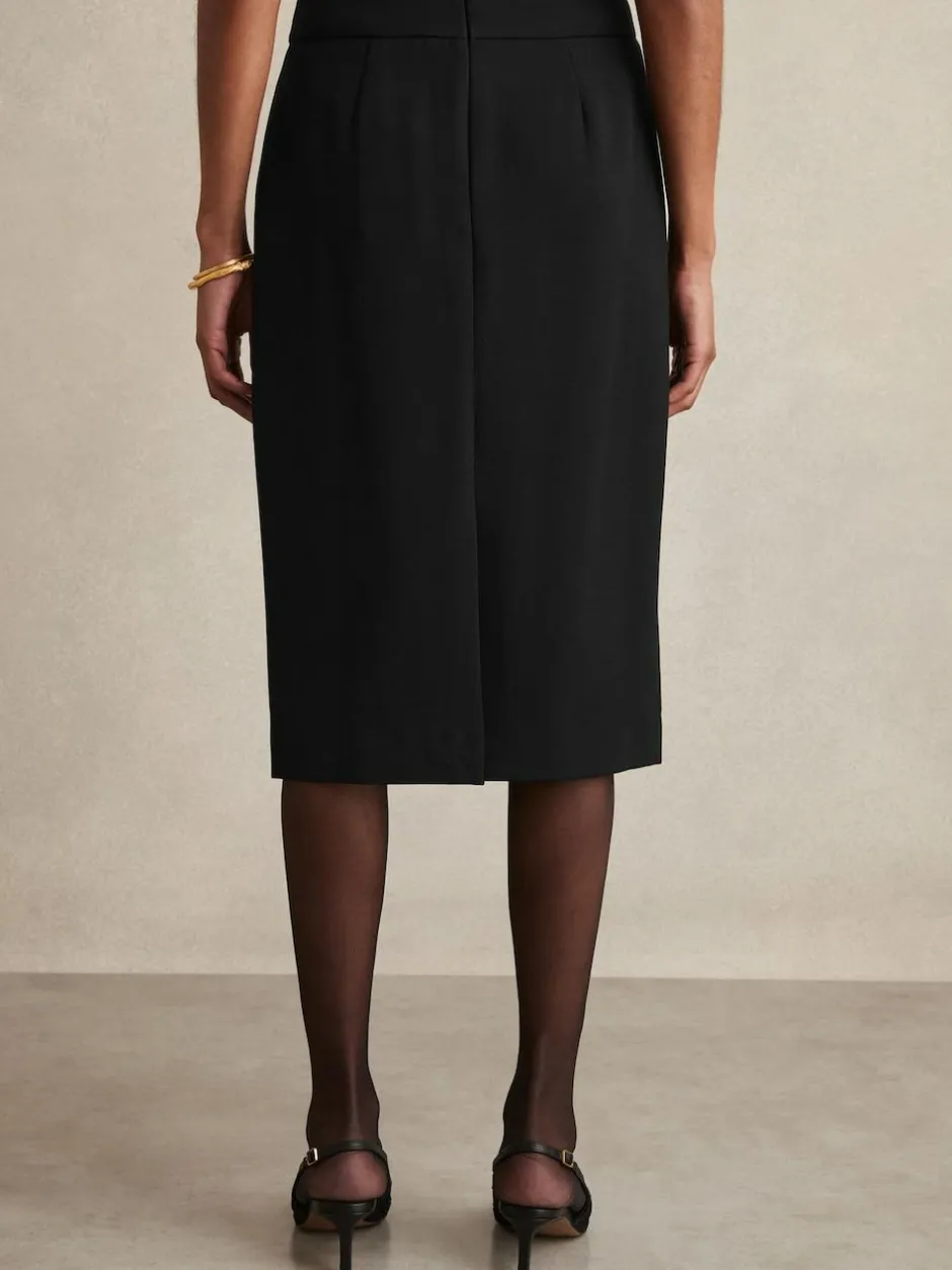 Reiss Gabi Tailored Midi Suit Skirt Black Outlet